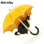 PENDRA Cute Cat Under Umbrella Brooch