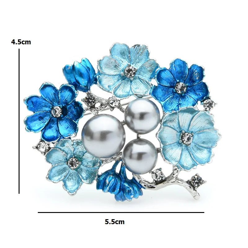 PENDRA Azurea Large Pearl Blue Enamel Brooch