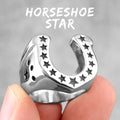 Horseshoe U-shaped Star Black Stainless Steel Mens Rings Punk Hip Hop for Male Boyfriend Biker Jewelry Creativity Gift Wholesale