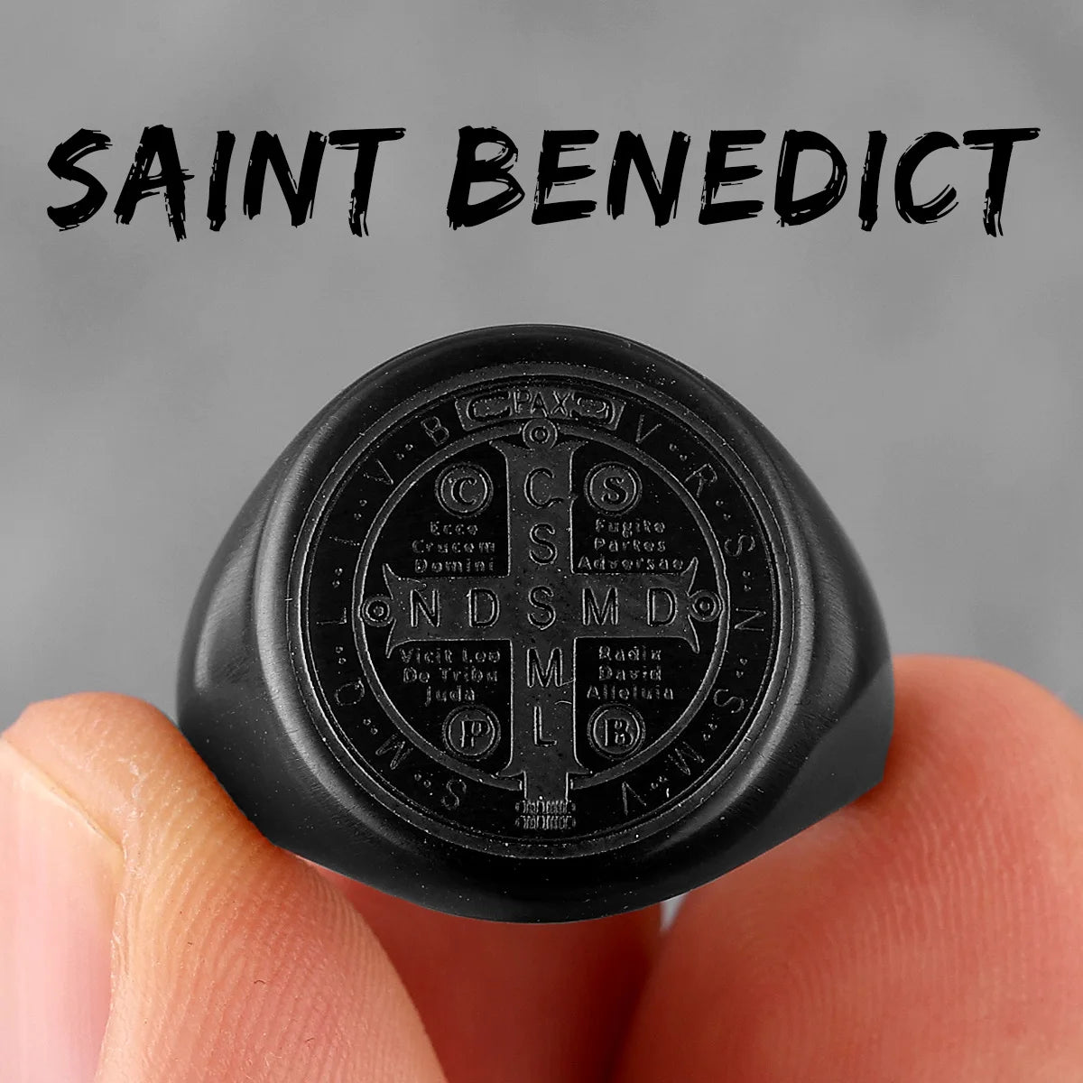 Catholicism Saint Benedict's Exorcism Stainless Steel Mens Rings Hip Hop for Male Boyfriend Jewelry Creativity Gift Wholesale