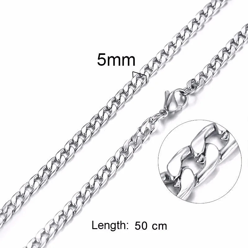 Figaro Necklace Men,Stainless Steel Curb Chain, Man Necklace, 5 to 8mm Link Chain