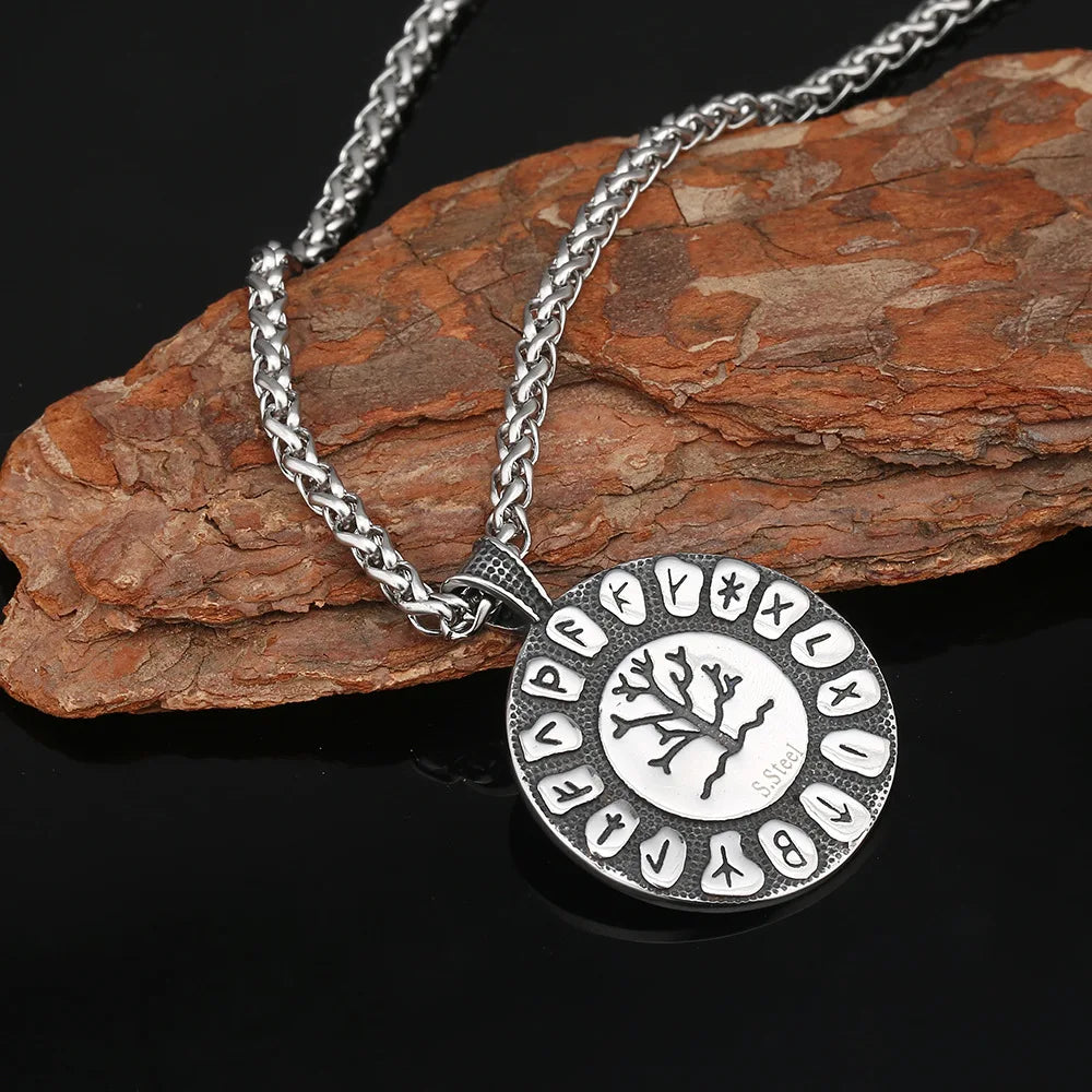 PENDRA Tree Life Rune Steel Necklace