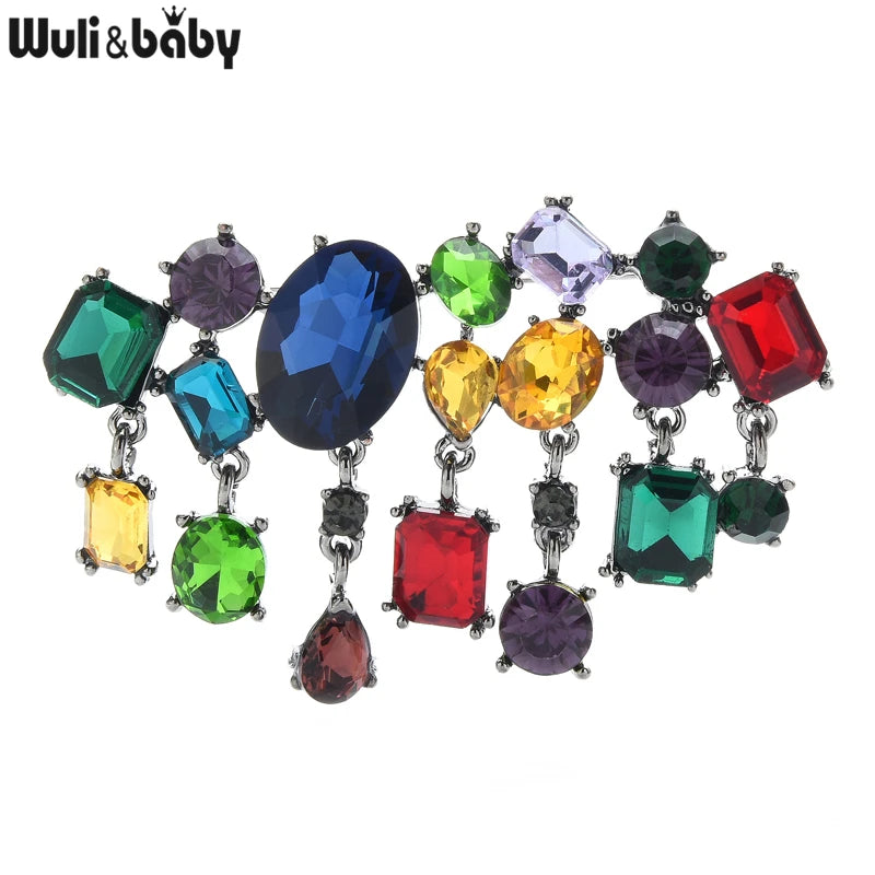 PENDRA Celestine Multicolor Rhinestone Tassel Brooch