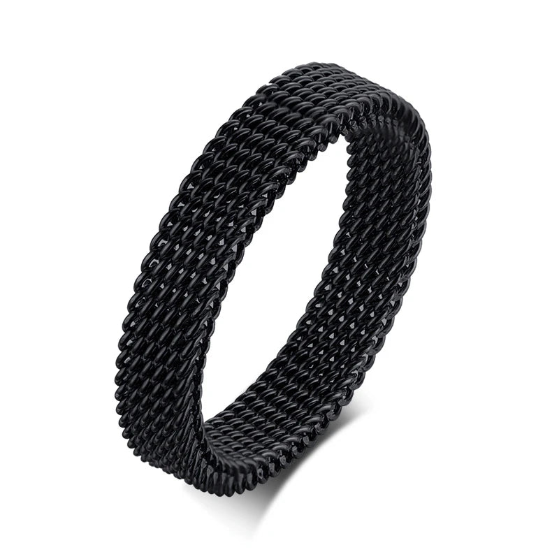 FLEXIBLE STEEL RING MESH FLAT CHAIN BAND RING FOR MEN WOMEN JEWELRY