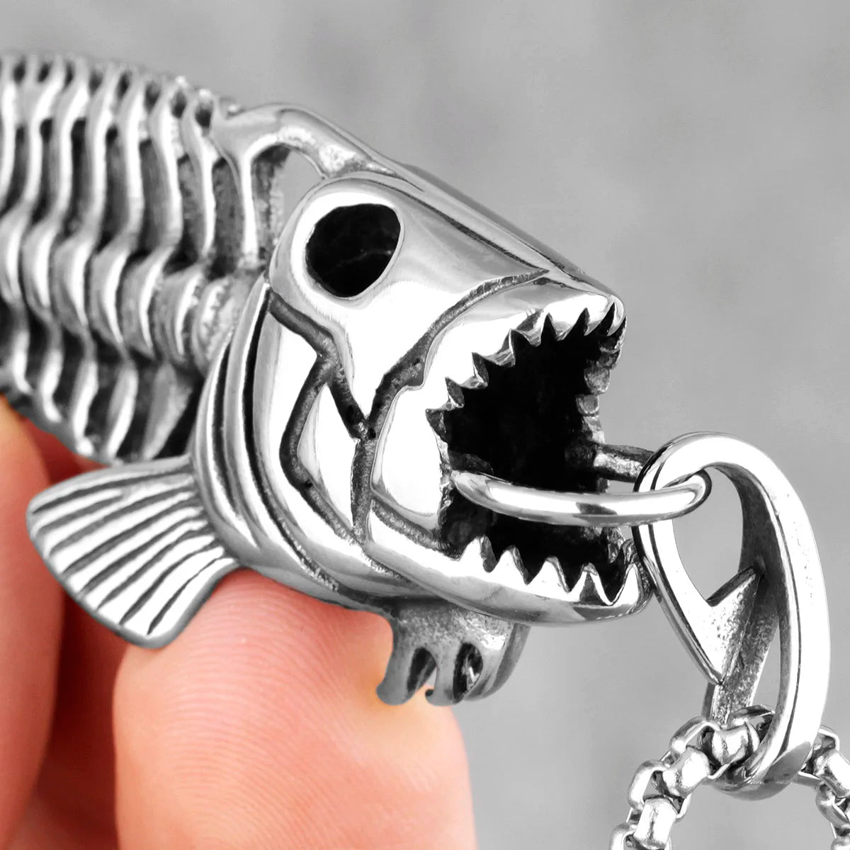 PENDRA Piranha Fish Bones Steel Necklace