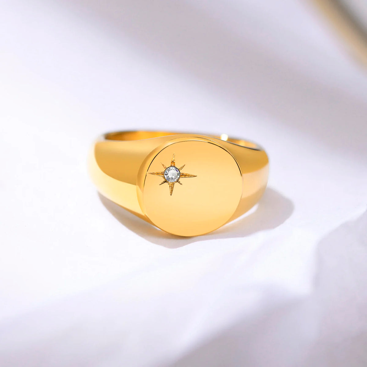 Star Signet North Star Pinky Ring, Gold Color Ring For Women Men Dainty Ring, Statement Ring, Stacking Rings