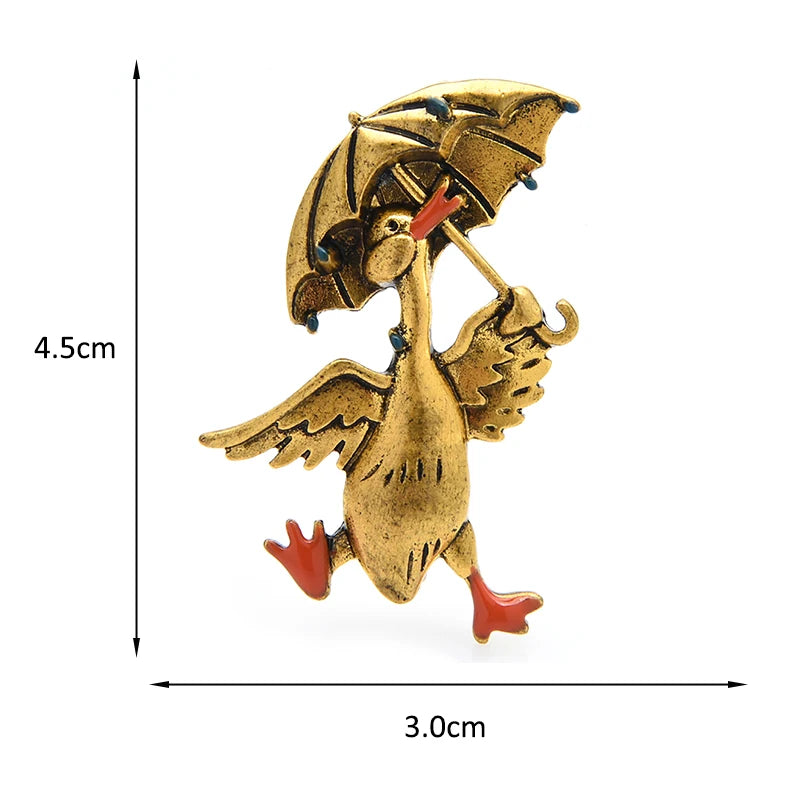 Wuli&baby Enamel Cute Umbrella Duck Dancing Animal Brooch Pin Gift For Kid And Women