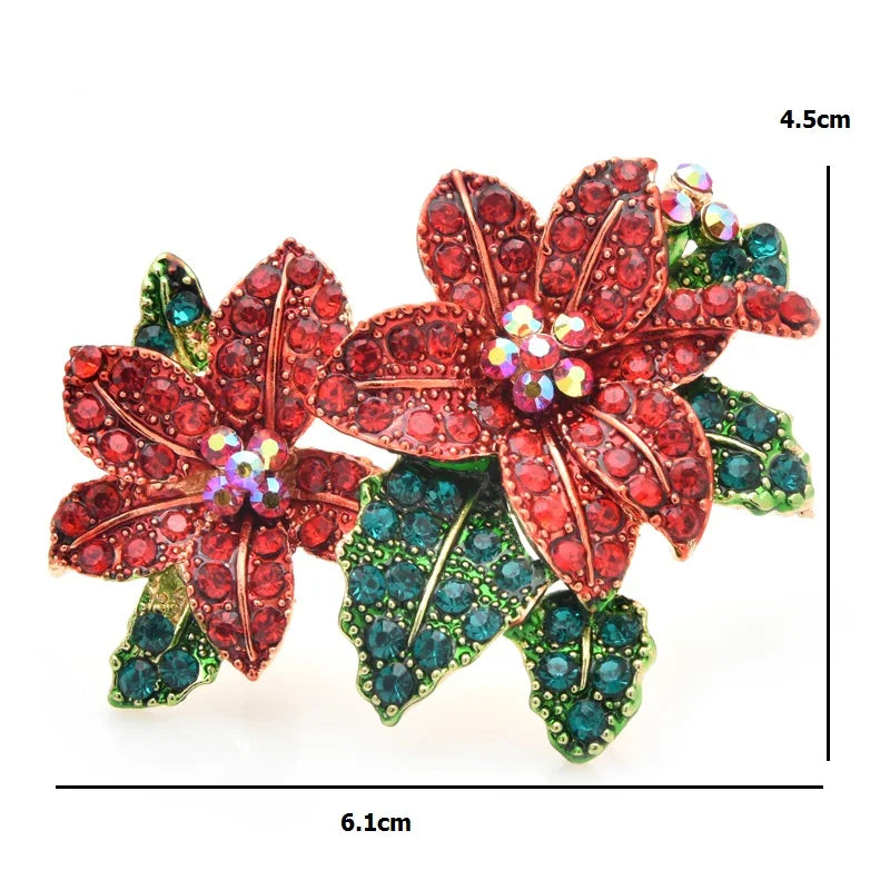 PENDRA Scarlet Red Rhinestone Alloy Flower Brooch