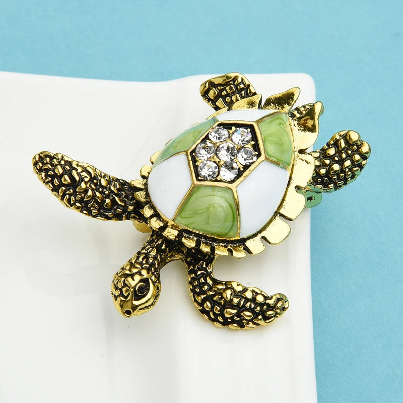 Wuli&baby Vintage Green Enamel Turtle Brooch For Women Men Christmas New Year Fashion Jewelry Gift Pins