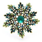 PENDRA Snowelle Green Rhinestone Snowflake Brooch