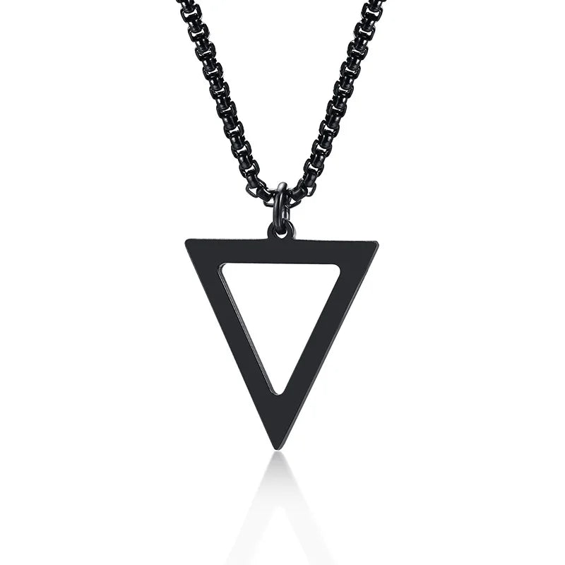 BLACK TRIANGLE NECKLACE FOR MEN STAINLESS STEEL CHAIN MENS GEOMETRIC PENDANT NECK JEWELRY