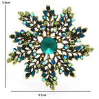 PENDRA Snowelle Green Rhinestone Snowflake Brooch