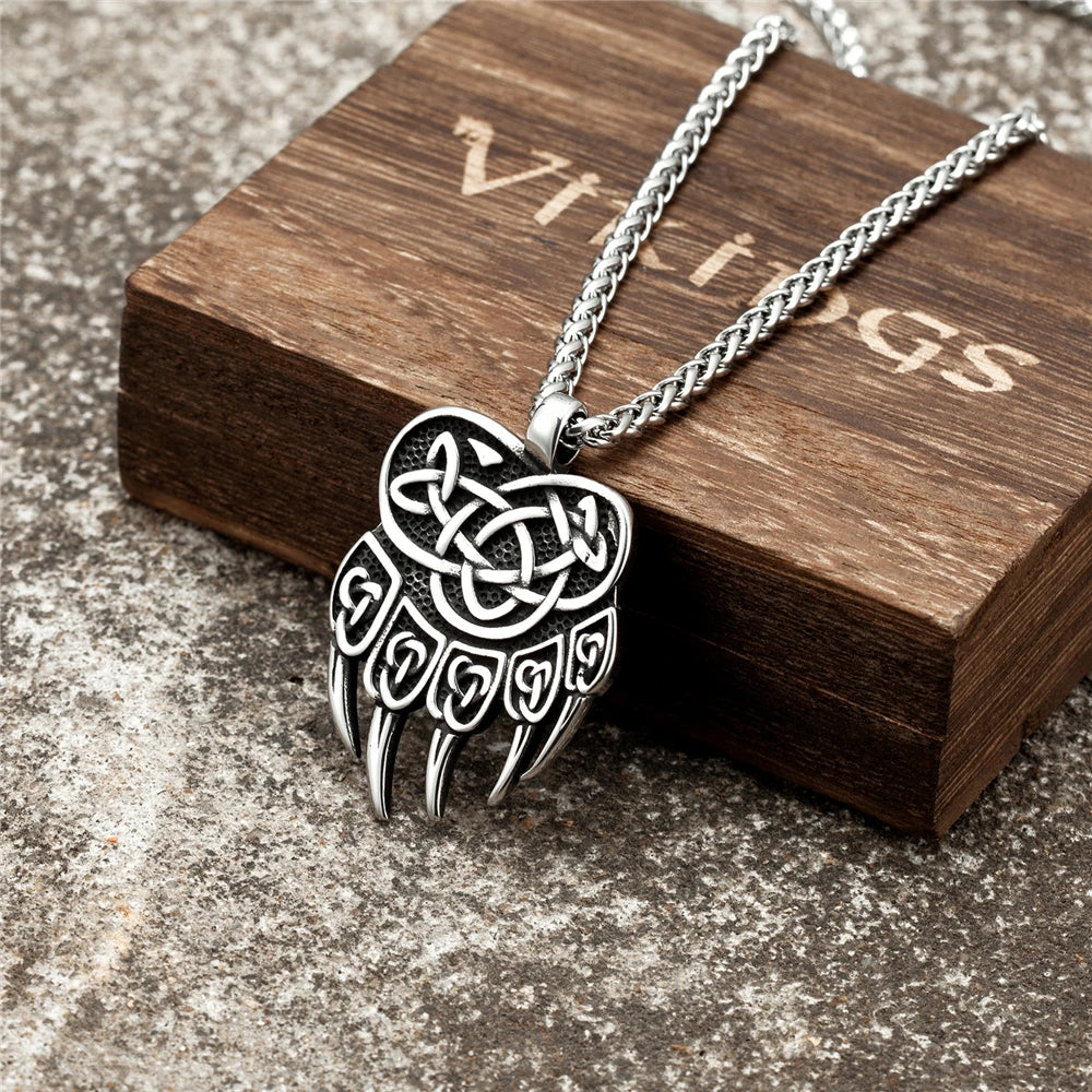 PENDRA Bear Claw Rune Steel Necklace