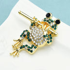 PENDRA Bamboo Flute Frog Rhinestone Brooch