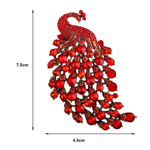 PENDRA Aviary Rhinestone Peacock Brooch