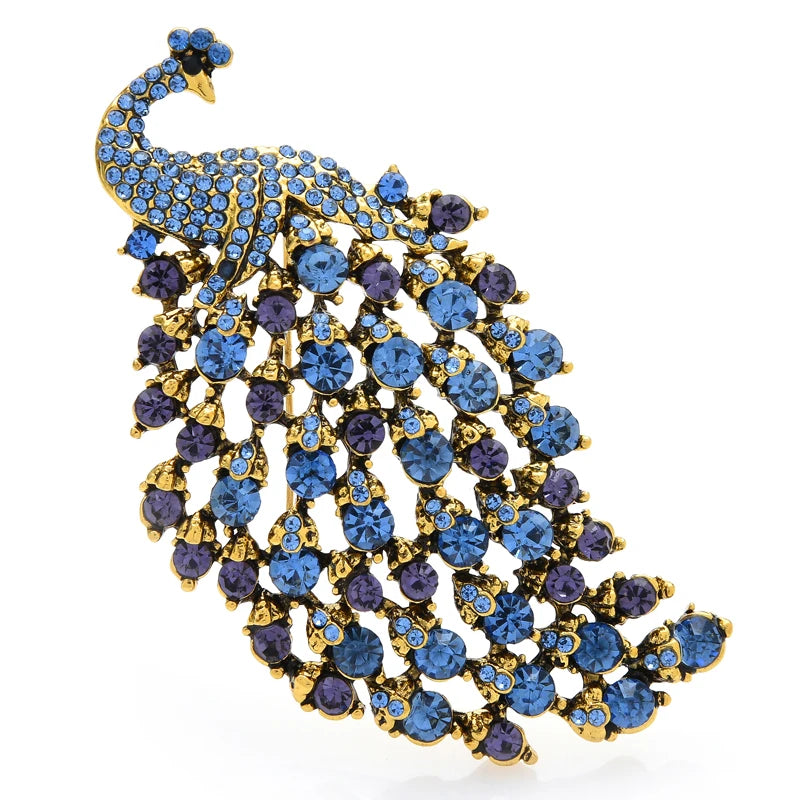 PENDRA Aviary Rhinestone Peacock Brooch