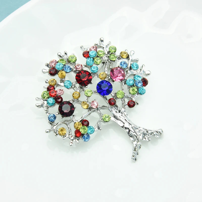 PENDRA Noel Multicolor Rhinestone Christmas Tree Brooch