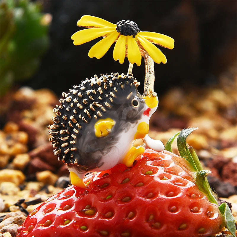 PENDRA Meadow Hedgehog Enamel Animal Brooch