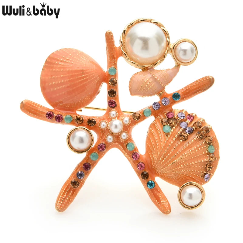 PENDRA Marina Enamel Pearl Starfish Brooch
