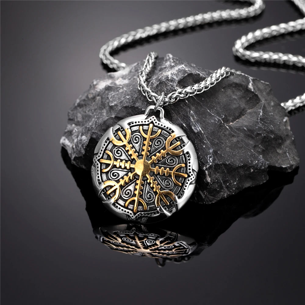PENDRA Viking Trident Gold Steel Necklace