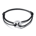 CIRCLE CHARM ROPE ANKLETS FOR MEN BLACK ROPE WITH SILVER COLOR CIRCLE ADJUSTABLE BRACELET UNISEX JEWELRY