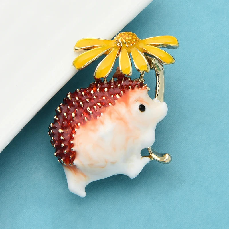 PENDRA Meadow Hedgehog Enamel Animal Brooch