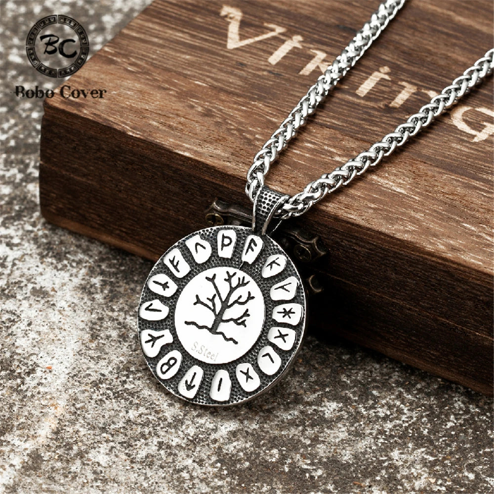 PENDRA Tree Life Rune Steel Necklace