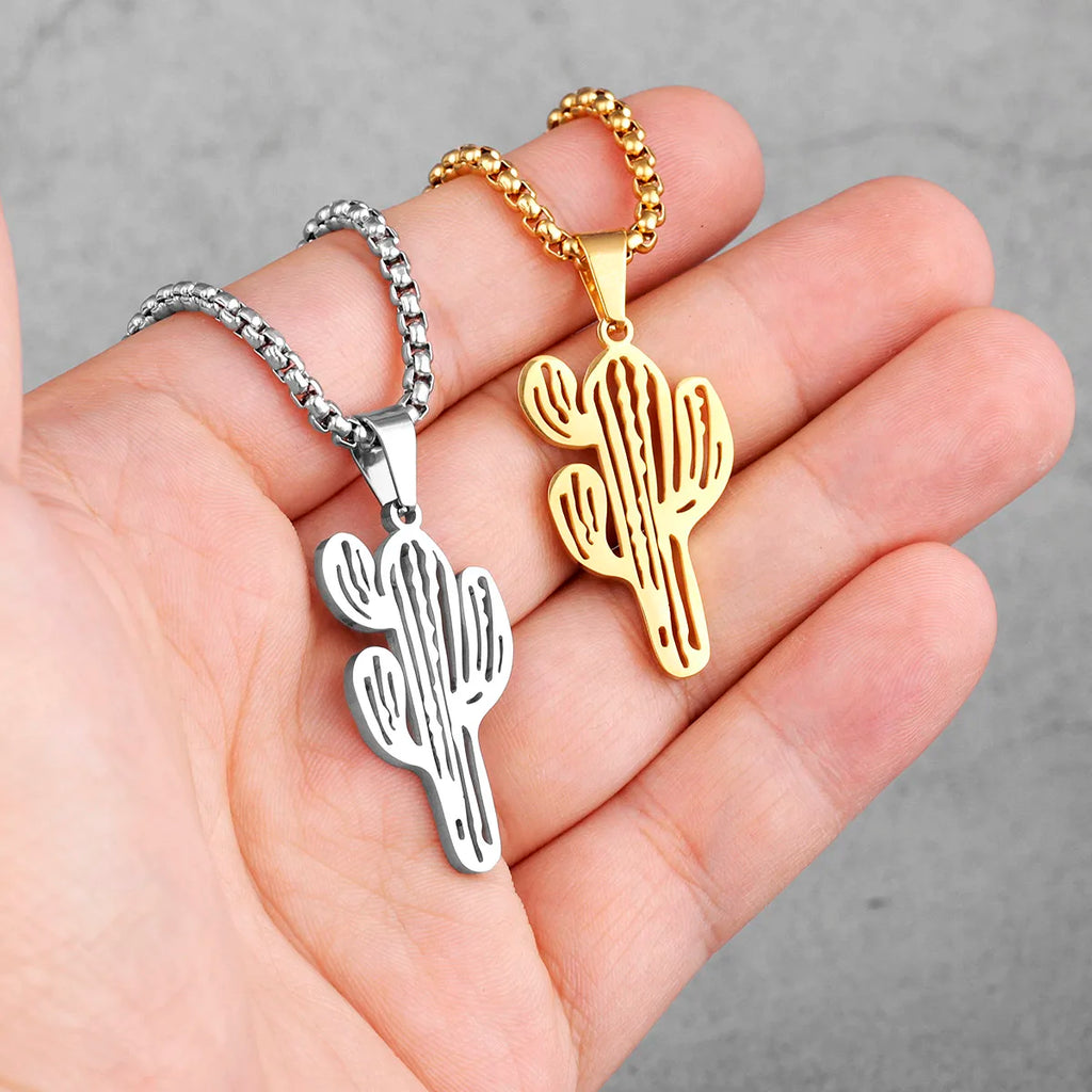 Trendy Cactus INS Style Stainless Steel Men Women Necklaces Pendants Chain for Boy Girlfriend Jewelry Creativity Gift Wholesale