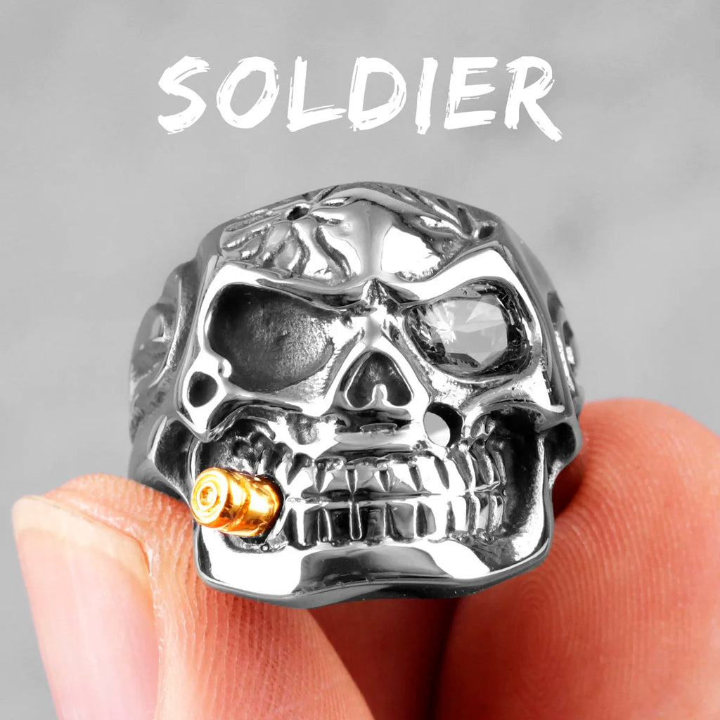 PENDRA Smoker Soldier Skull Steel Ring