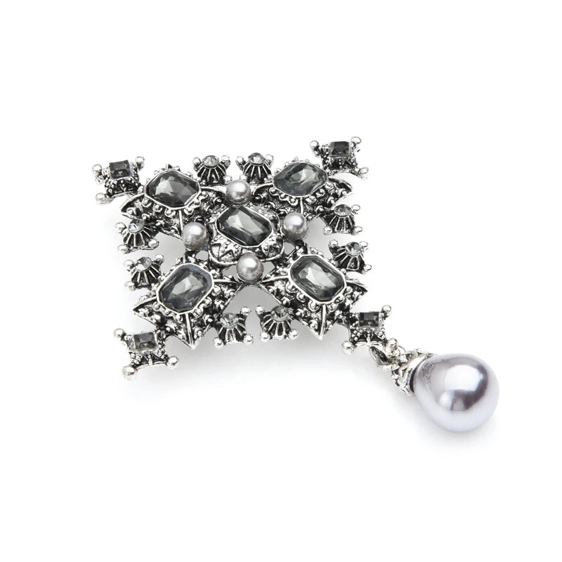 PENDRA Royal Cross Vintage Crystal Pearl Brooch