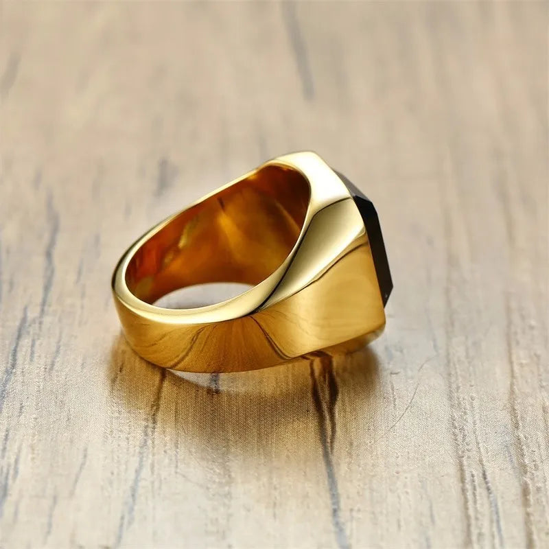 Man Ring Black Carnelian Signet Rings Stainless Steel Square Pinky Rings Gents Wealth And Rich Status Jewelry