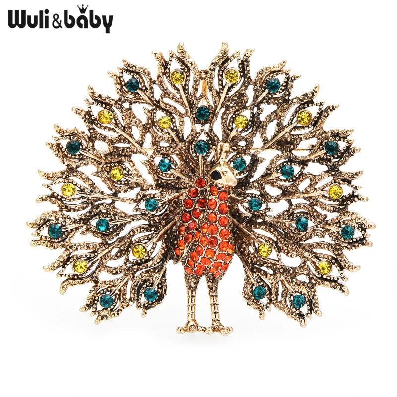 PENDRA Sparkling Peacock Multicolor Brooch