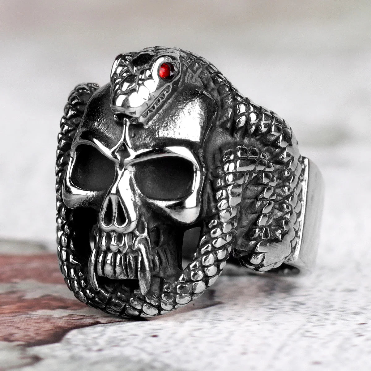 PENDRA Snake Medusa Eyes Steel Ring
