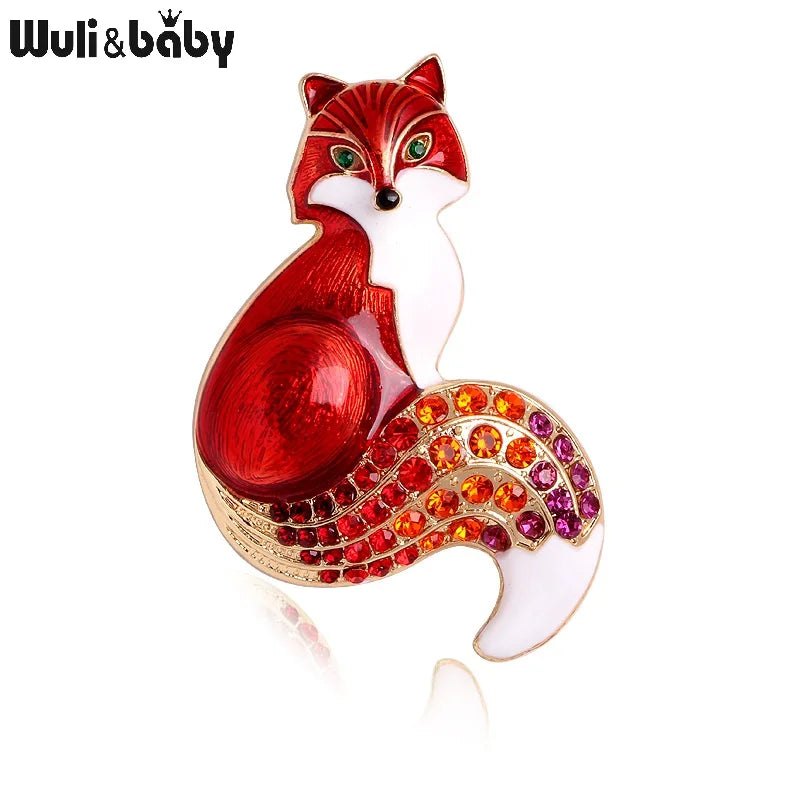 PENDRA Rhinestone Tail Fox Enamel Brooch