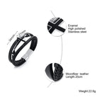 GENTLEMAN SIDEWAYS CROSS CUFF-STYLE LEATHER BRACELETS BLACK BRAIDED TRIPLE WRAP MENS BRACELETS FOR MEN JEWELRY