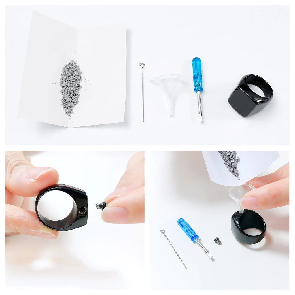 Cremation Ring, Black Urn Signet Rings, Ashes Holder Urn Ring, Keepsake Memorial Jewelry