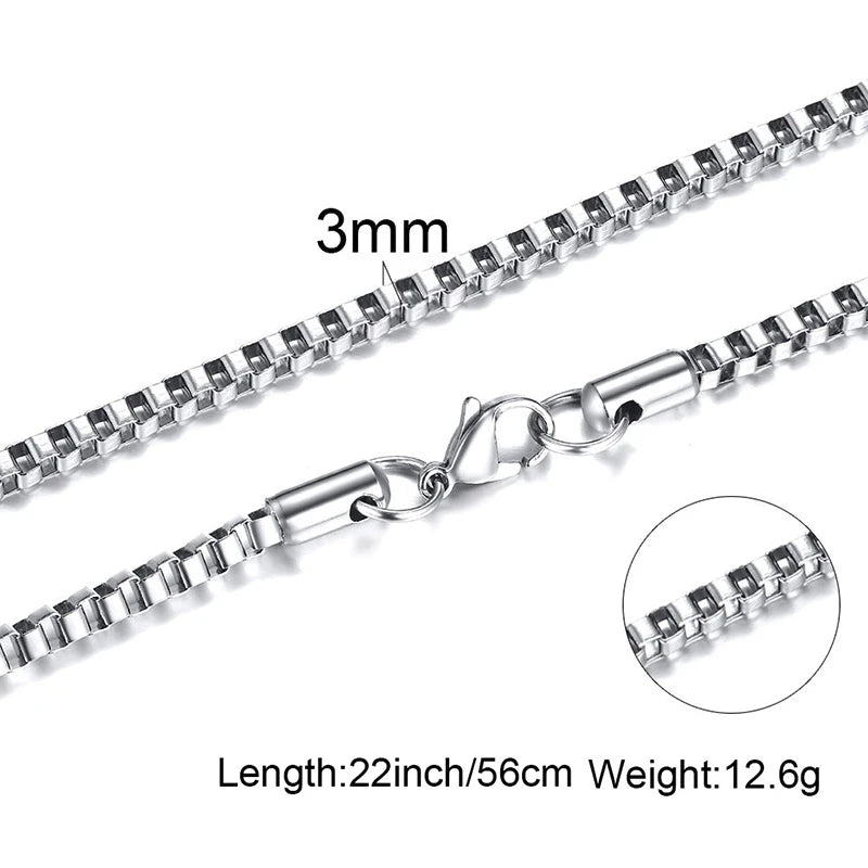 1/2/3mm Box Chain Necklaces for Men Women,Delicate Square Stainless Steel Chains Links Collars,Jewelry Gift 18To24 Inch
