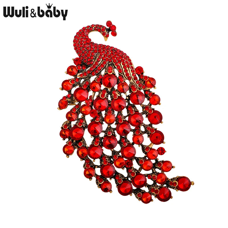 PENDRA Aviary Rhinestone Peacock Brooch