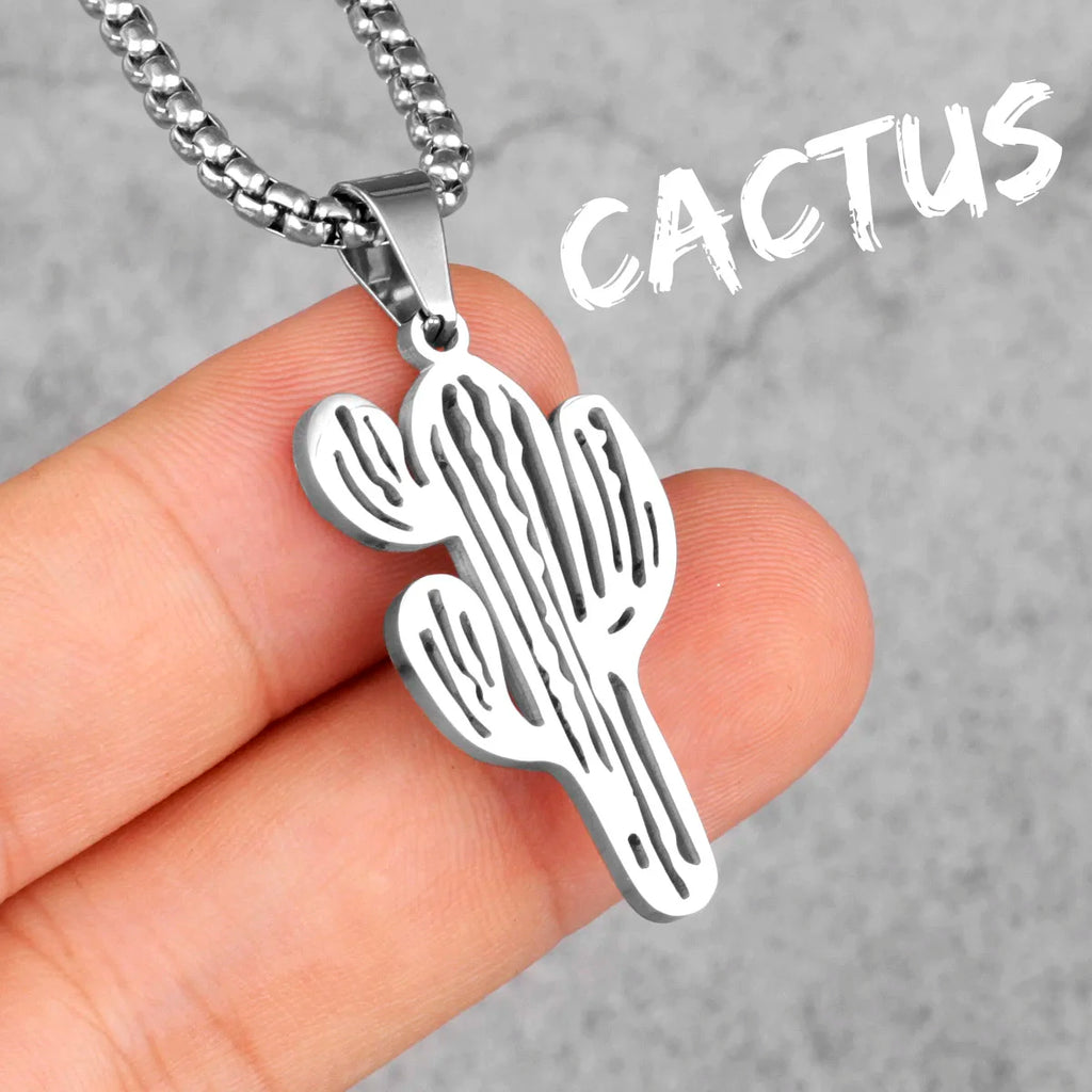 Trendy Cactus INS Style Stainless Steel Men Women Necklaces Pendants Chain for Boy Girlfriend Jewelry Creativity Gift Wholesale