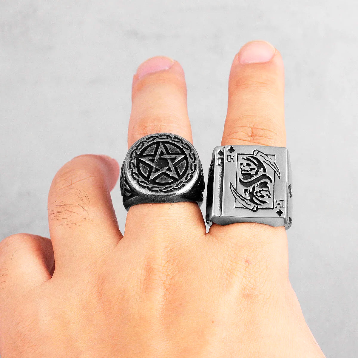 Grim Reaper Poker King Skull Stainless Steel Mens Rings Gothic Punk for Male Boyfriend Biker Jewelry Creativity Gift Wholesale