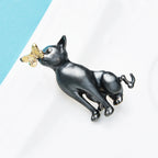PENDRA Enamel Gray Cat Kissing Butterfly Classic Brooch