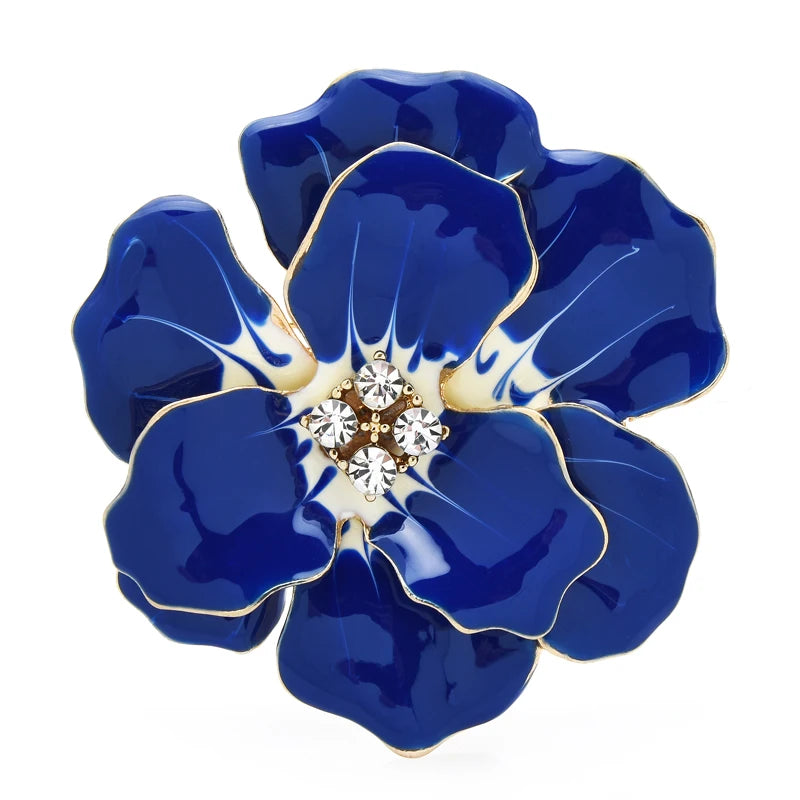 PENDRA Aurora Red-Blue Enamel Rhinestone Flower Brooch