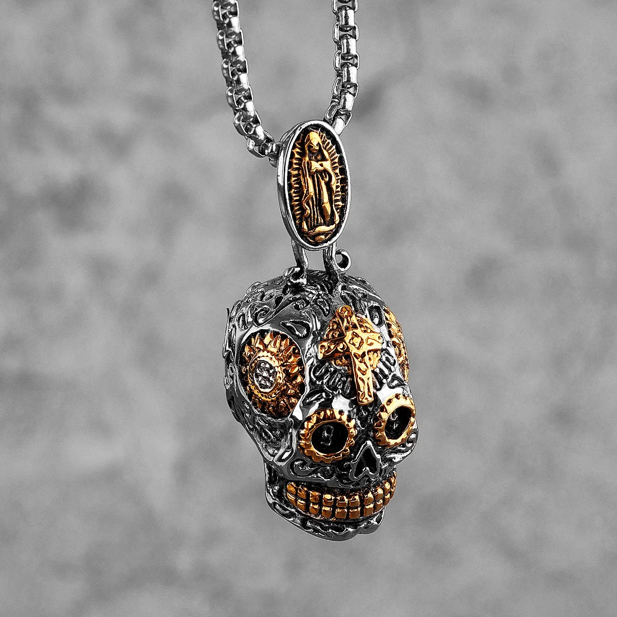 PENDRA Steampunk Cross Skull Steel Necklace