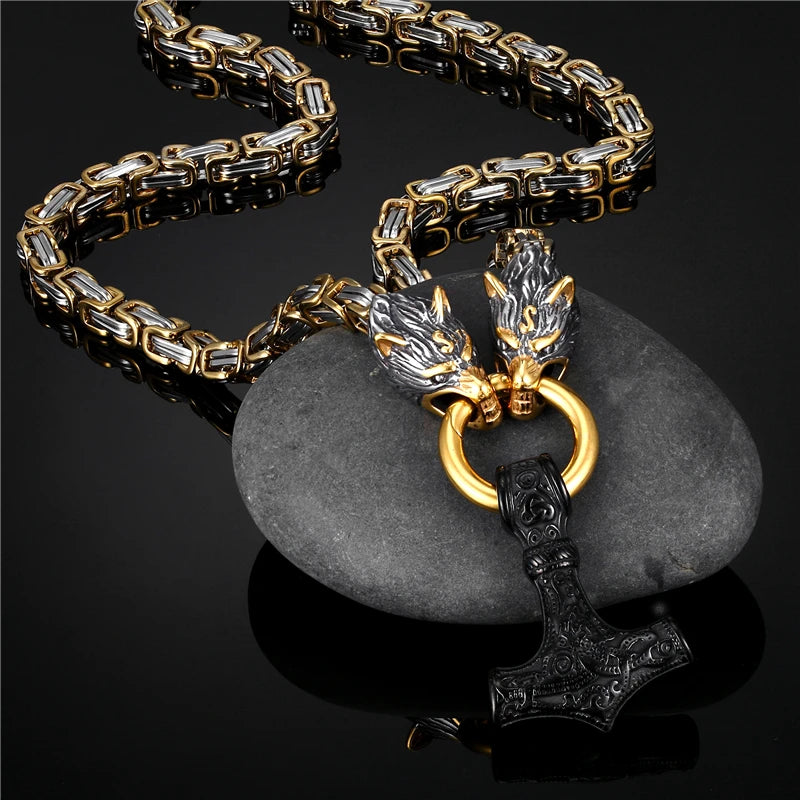 PENDRA Wolf Rune Steel Necklace