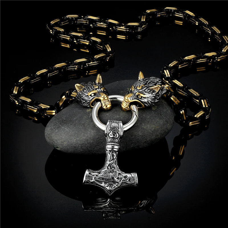 PENDRA Wolf Rune Steel Necklace