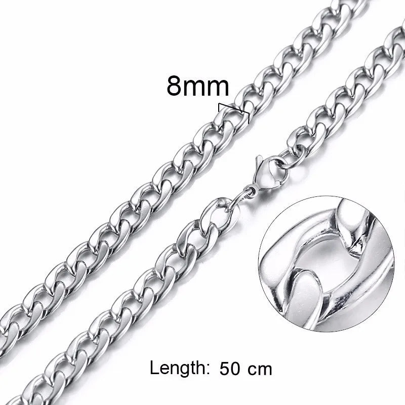 Figaro Necklace Men,Stainless Steel Curb Chain, Man Necklace, 5 to 8mm Link Chain