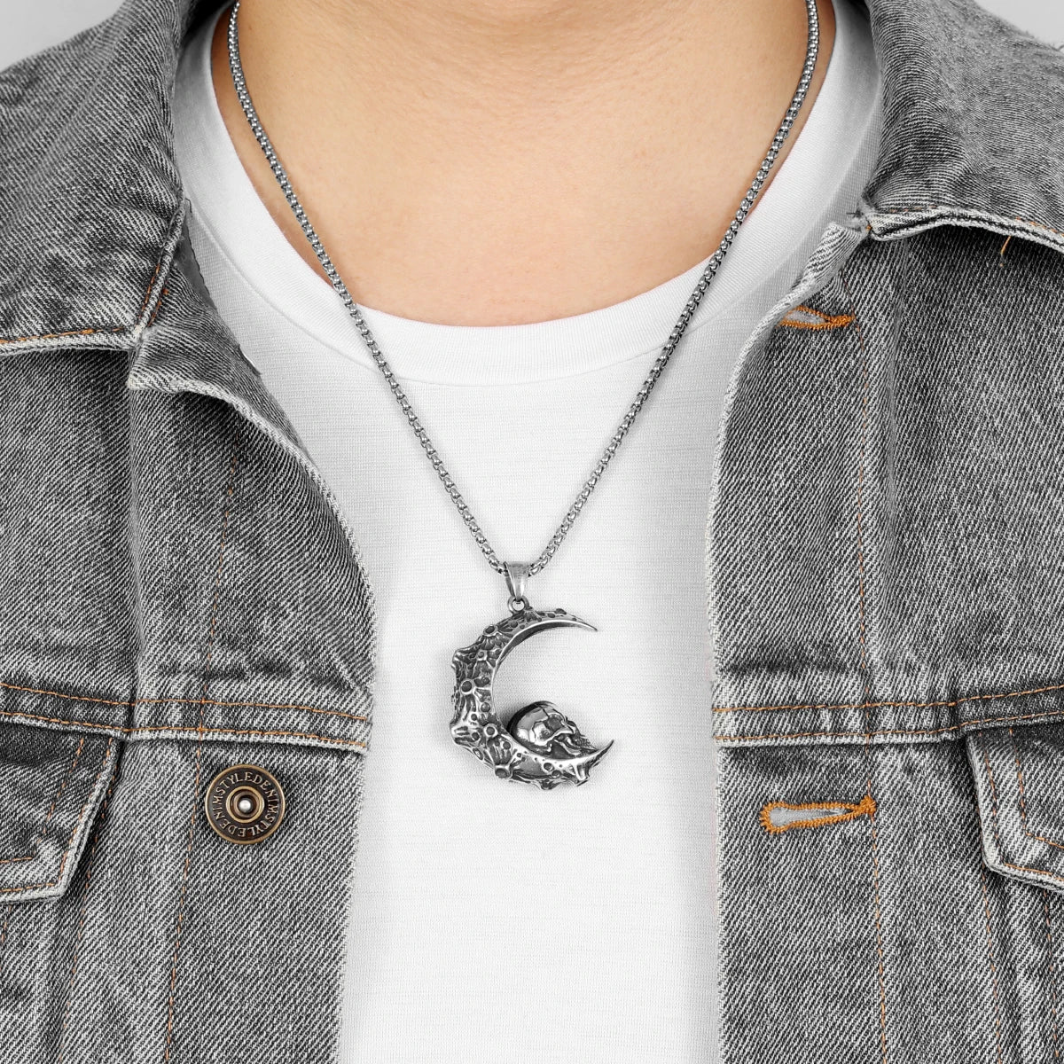 Moon Skull Stainless Steel Men Necklaces Pendants Chain Gothic Punk Unique for Boyfriend Male Jewelry Creativity Gift Wholesale