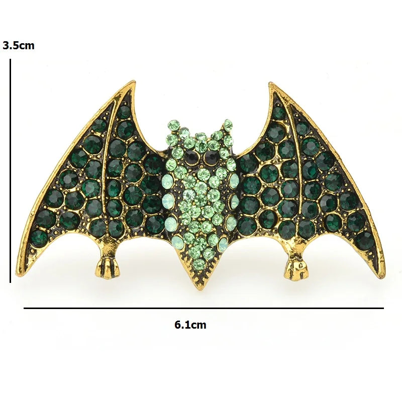 PENDRA Emerald Bat Rhinestone Brooch