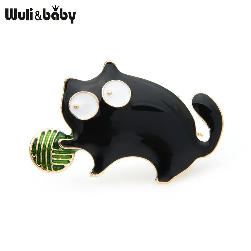 Wuli&baby Cute Small Fat Playing Ball Cat Brooches Women Alloy Enamel Cat Animal Party Casual Brooch Pins