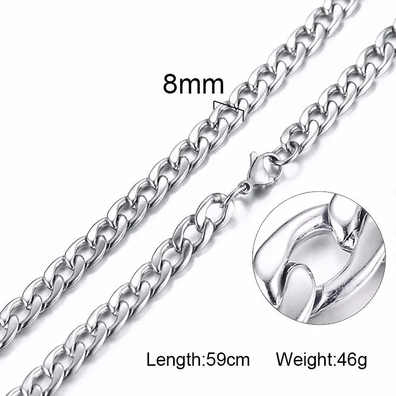 Figaro Necklace Men,Stainless Steel Curb Chain, Man Necklace, 5 to 8mm Link Chain